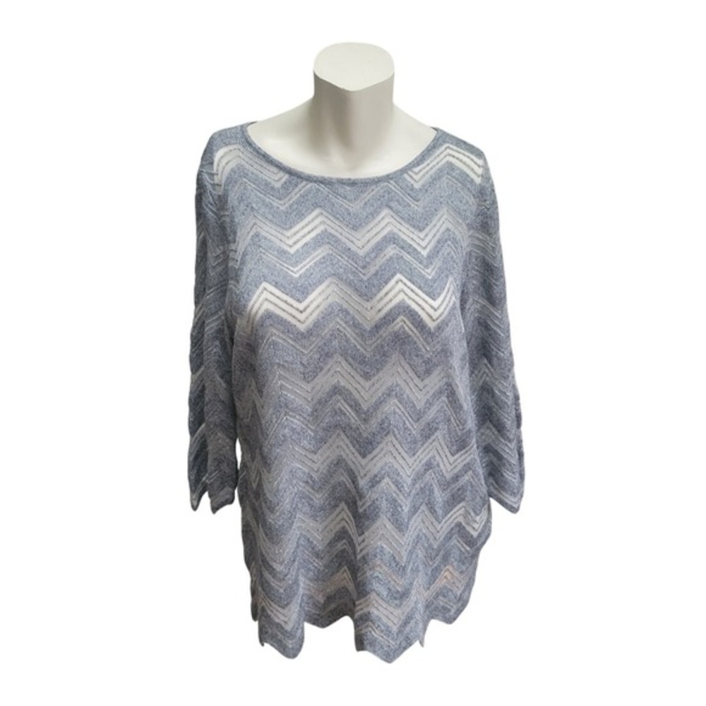 Travelers Sweater by‎ Chico's Gray Chevron Knit Sheer 3/4 Sleeve Top Size 2